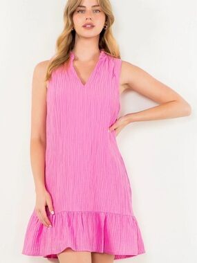 THML Bright Pink Sleeveless V-Neck Ruffle Hem Dress